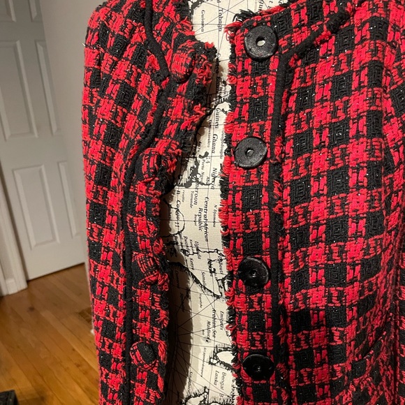 Wool Tweed Textured Houndstooth Plaid print Tomboy Preppy Work Fall Winter VGT - Picture 6 of 9